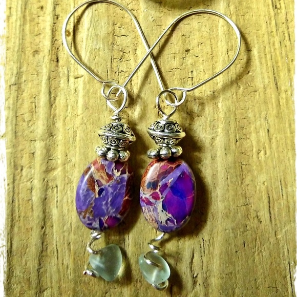 HANDCRAFTED IMPERIAL JASPER GEMSTONE EARRINGS - Picture 3 of 6